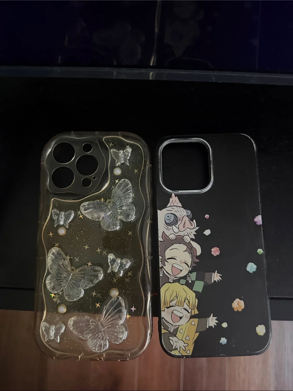 Clear Glitter Butterfly and Demon Slayer iPhone 14 pro max Cases